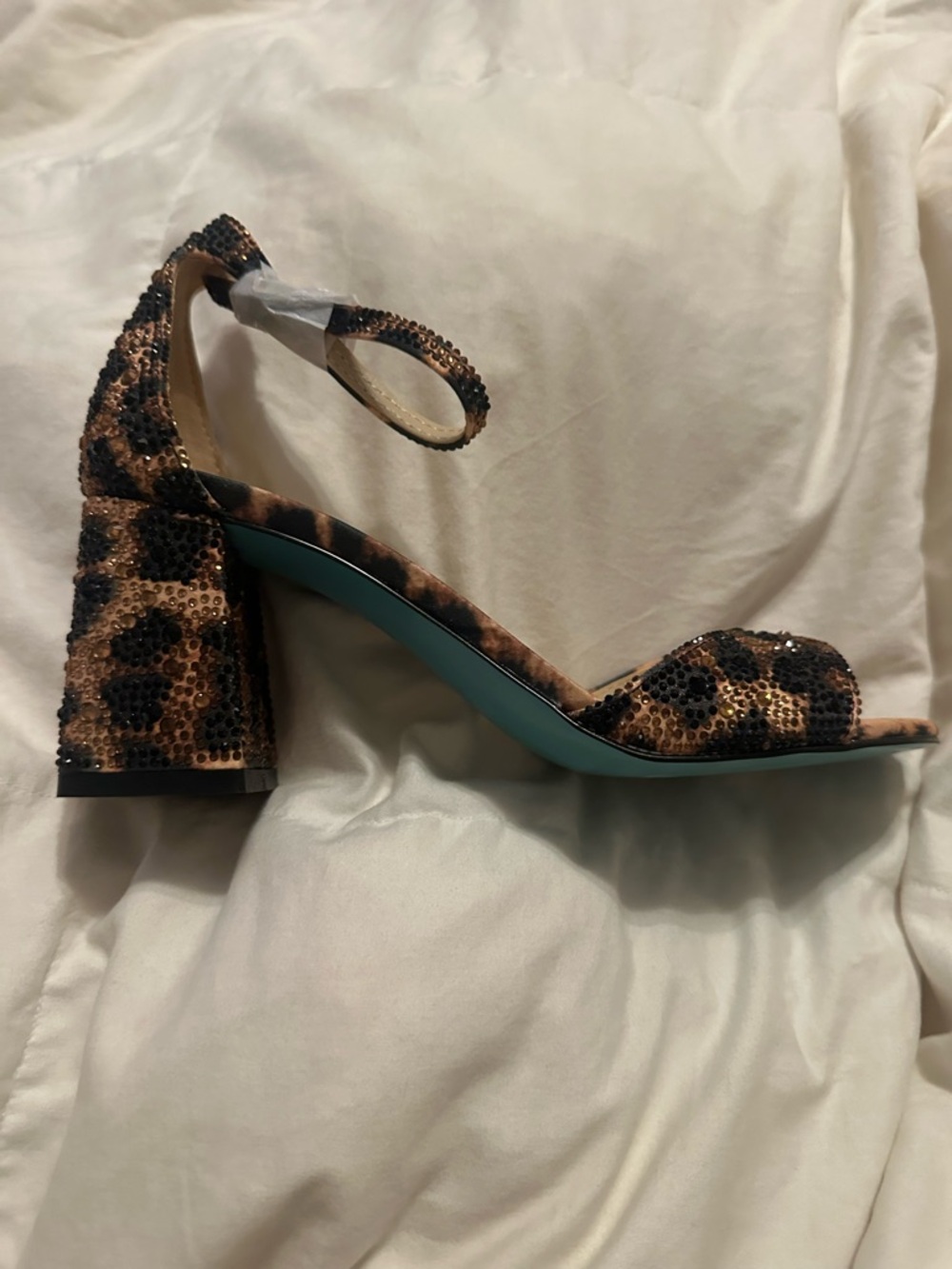 Betsey Johnson Leopard Sequin Block Heel Sandal - Black, Brown & Teal